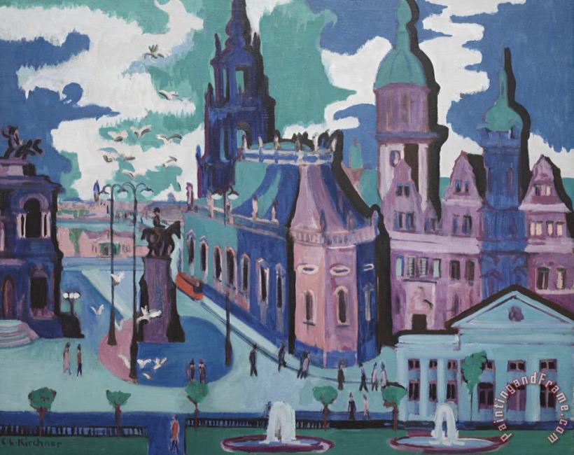 View of Dresden: Schlossplatz painting - Ernst Ludwig Kirchner View of Dresden: Schlossplatz Art Print