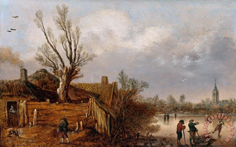 Cottages And Frozen River painting - Esaias Van De Velde Cottages And Frozen River Art Print