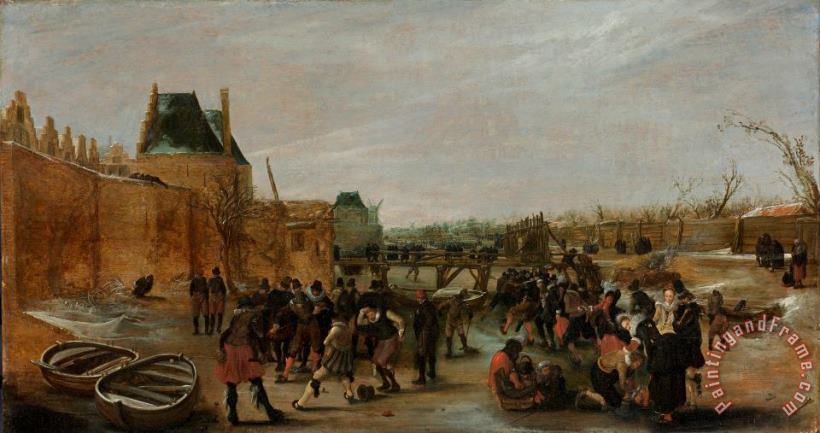 Esaias Van De Velde Ijsvermaak Op Een Stadsgracht Art Painting