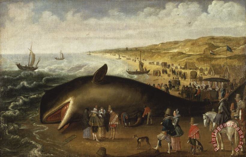 Esaias van de Velde Whale Stranding of 1617 : The Whale Beached Between Scheveningen And Katwijk on 20 Or 21 January 1617, with Elegant Sightseers. Art Painting