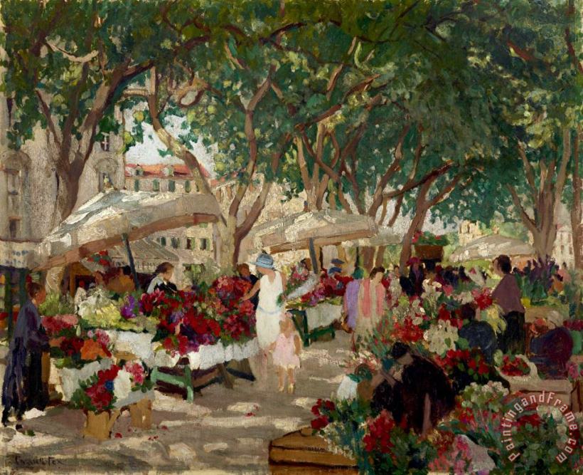 Flower Market, Nice painting - Ethel Carrick Fox Flower Market, Nice Art Print