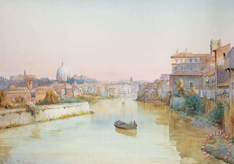 View of the Tevere from the Ponte Sisto painting - Ettore Roesler Franz View of the Tevere from the Ponte Sisto Art Print