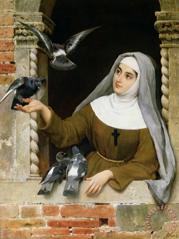 Eugen von Blaas Feeding the Pigeons Art Painting