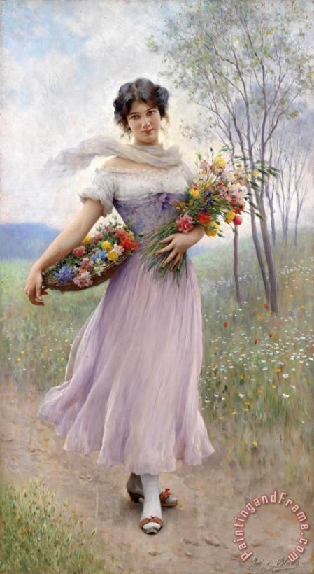 Eugen von Blaas Madchen in Fliederfarbenem Kleid, 1911 Art Painting