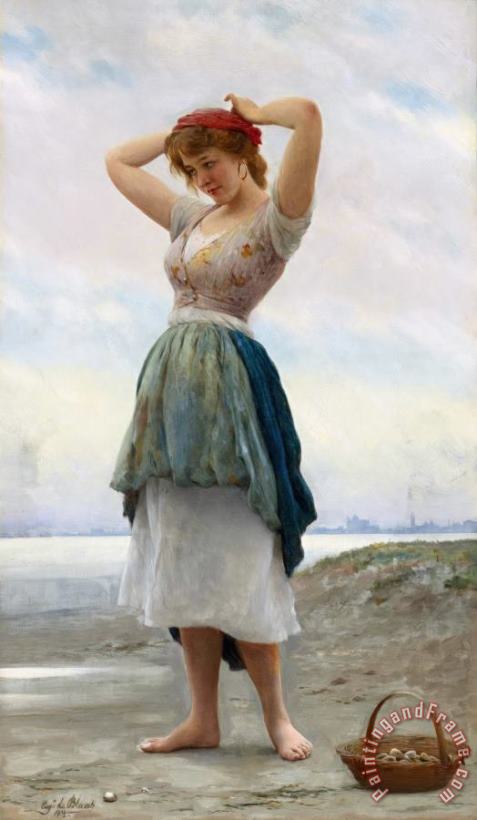 On The Beach, 1908 painting - Eugen von Blaas On The Beach, 1908 Art Print