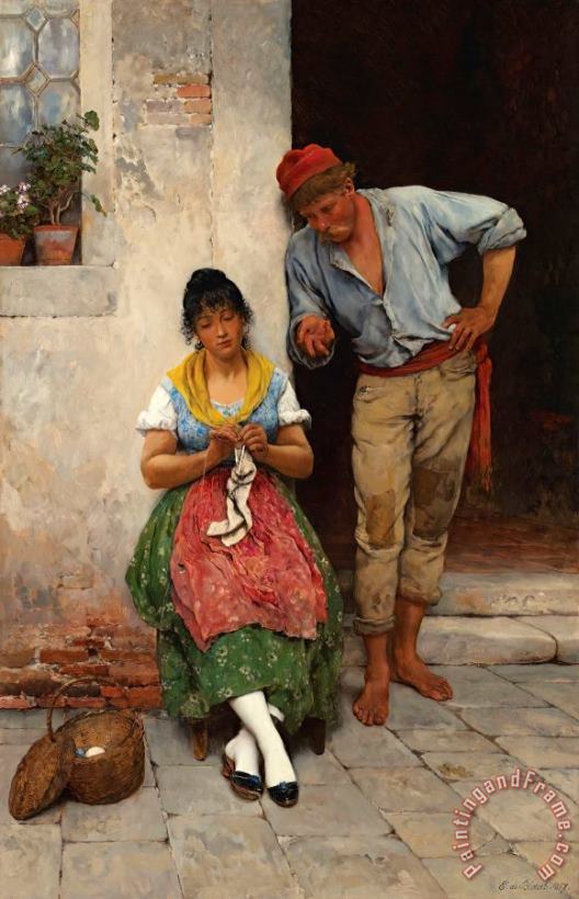 Eugen von Blaas The Courtship, 1887 Art Painting