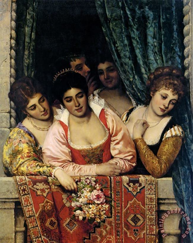 Venetian Ladies on a Balcony, 1875 painting - Eugen von Blaas Venetian Ladies on a Balcony, 1875 Art Print