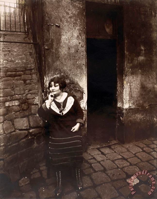 La Villette. Rue Asselin, Prostitute Waiting in Front of Her Door painting - Eugene Atget La Villette. Rue Asselin, Prostitute Waiting in Front of Her Door Art Print