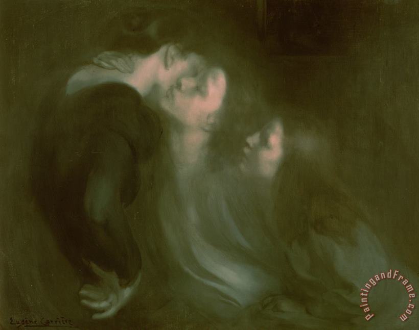 Her Mother's Kiss painting - Eugene Carriere Her Mother's Kiss Art Print