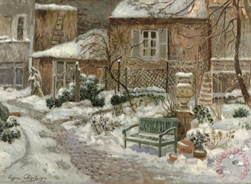 Eugene Chigot The Garden under Snow Art Painting