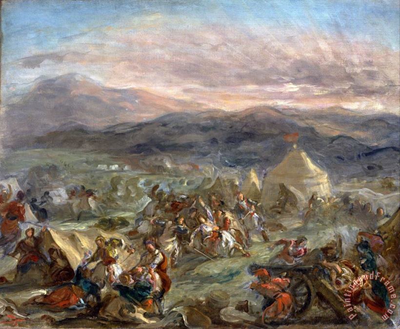 Botzaris Surprises The Turkish Camp And Falls Fatally Wounded painting - Eugene Delacroix Botzaris Surprises The Turkish Camp And Falls Fatally Wounded Art Print