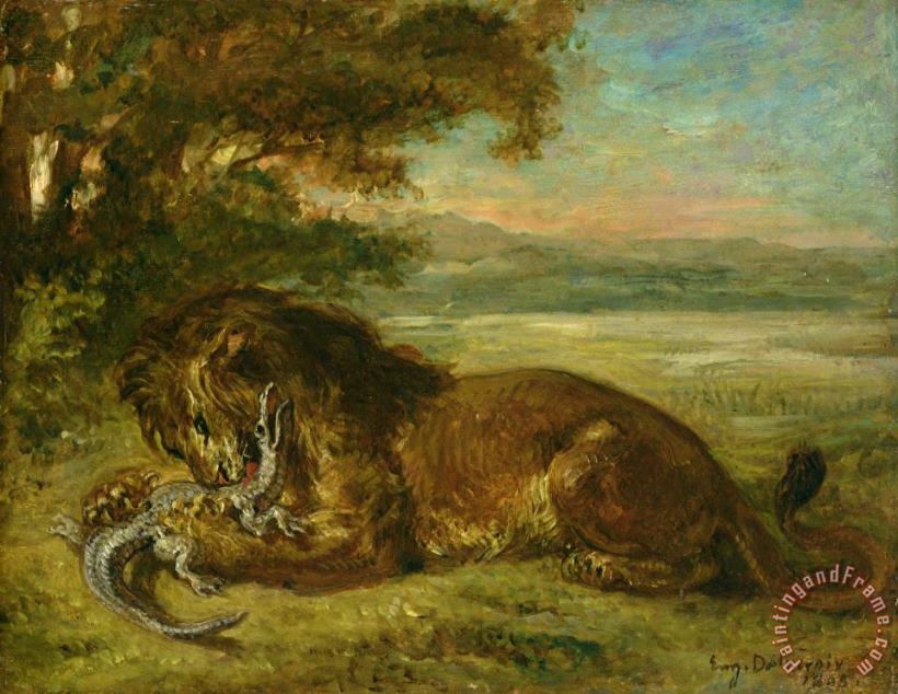 Lion And Alligator painting - Eugene Delacroix Lion And Alligator Art Print