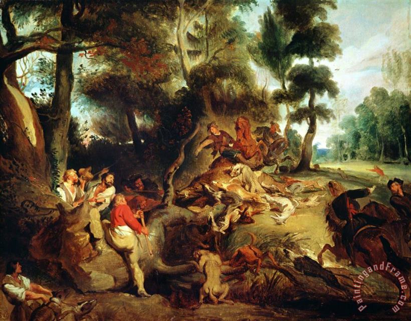 The Wild Boar Hunt, After a Painting by Rubens painting - Eugene Delacroix The Wild Boar Hunt, After a Painting by Rubens Art Print