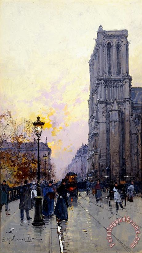 Notre Dame De Paris painting - Eugene Galien-Laloue Notre Dame De Paris Art Print