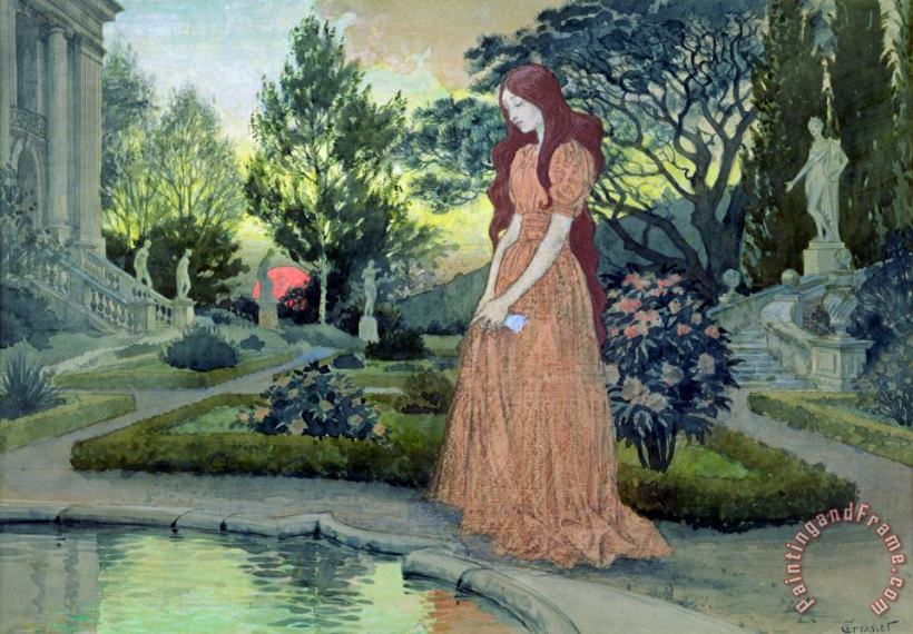Eugene Grasset Young girl in a garden Art Painting