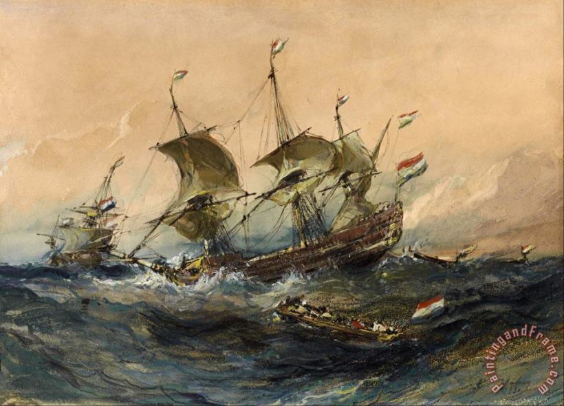 Eugene Isabey Dutch Ships in a Storm Art Painting
