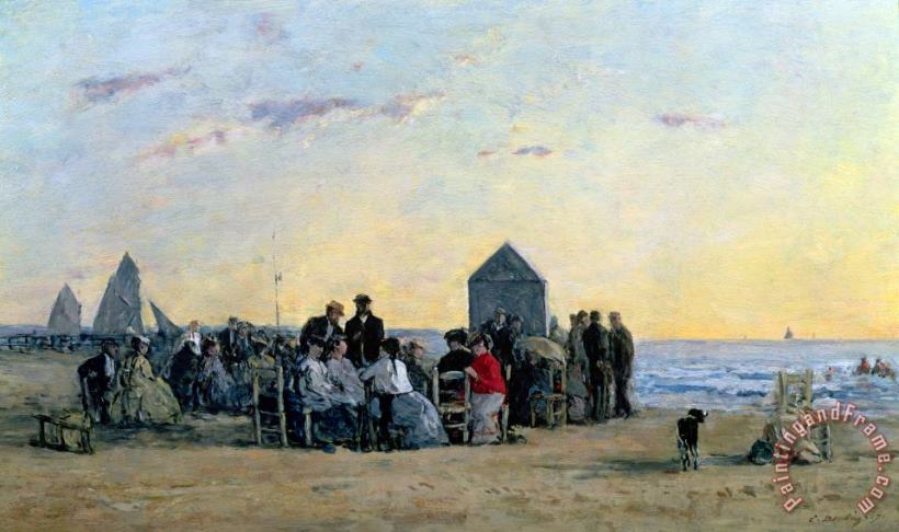 Eugene Louis Boudin Beach Scene at Trouville - Sunset Art Painting