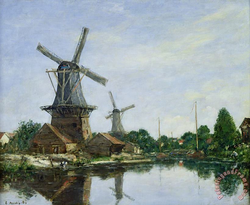 Dutch Windmills painting - Eugene Louis Boudin Dutch Windmills Art Print