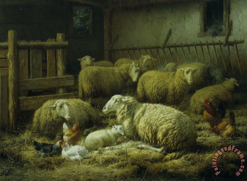 Eugene Remy Maes Sheep And Chickens Art Painting