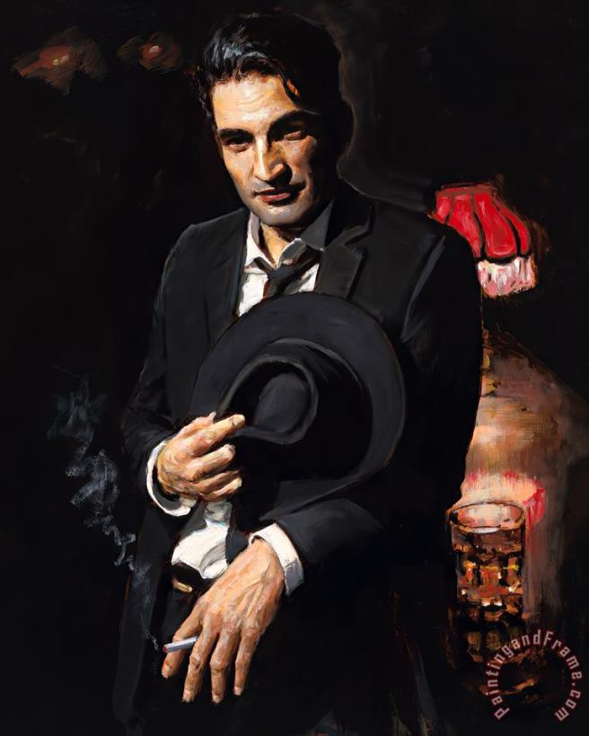Fabian Perez Black Hat & Whiskey, 2021 Art Painting