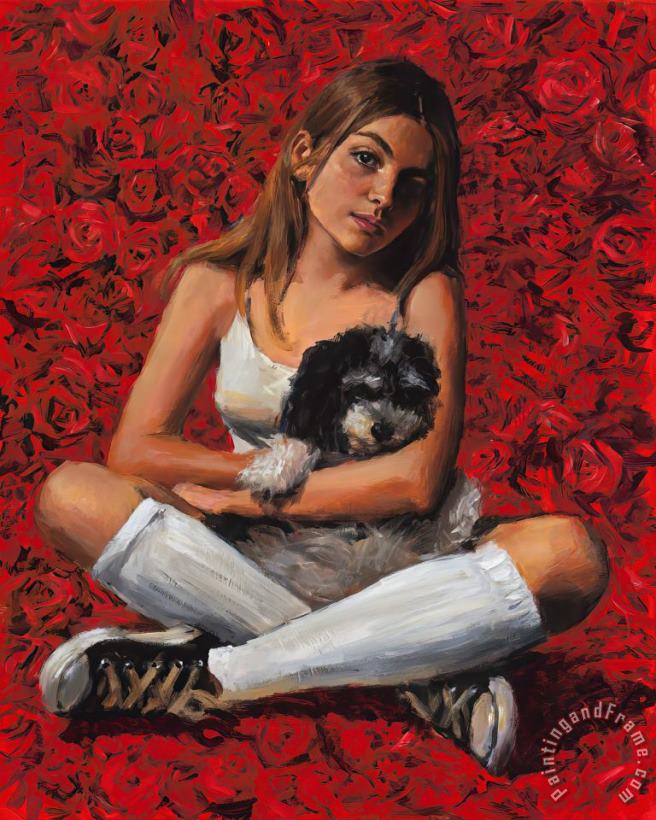 Camila with Red Roses, 2021 painting - Fabian Perez Camila with Red Roses, 2021 Art Print