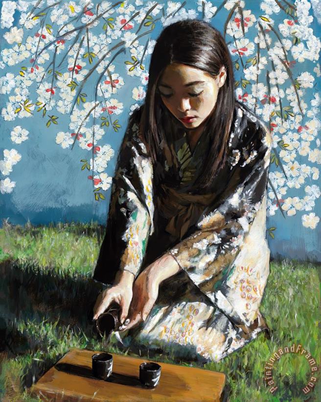 Fabian Perez Geisha with White Flowers, 2021 Art Painting