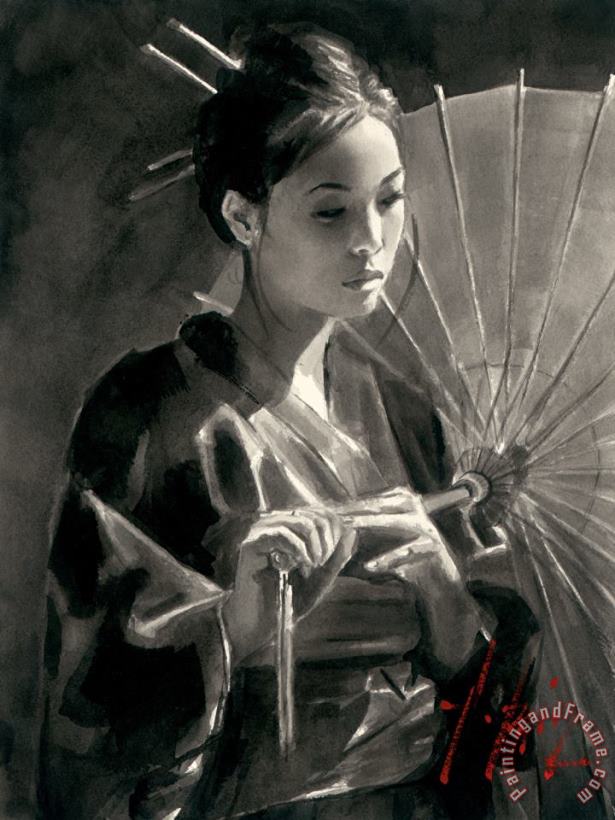 Michiko with Red Umbrella painting - Fabian Perez Michiko with Red Umbrella Art Print