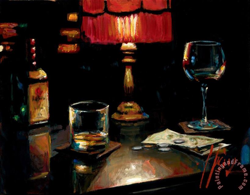 Noches De Malavida Con Whiskey And Red painting - Fabian Perez Noches De Malavida Con Whiskey And Red Art Print