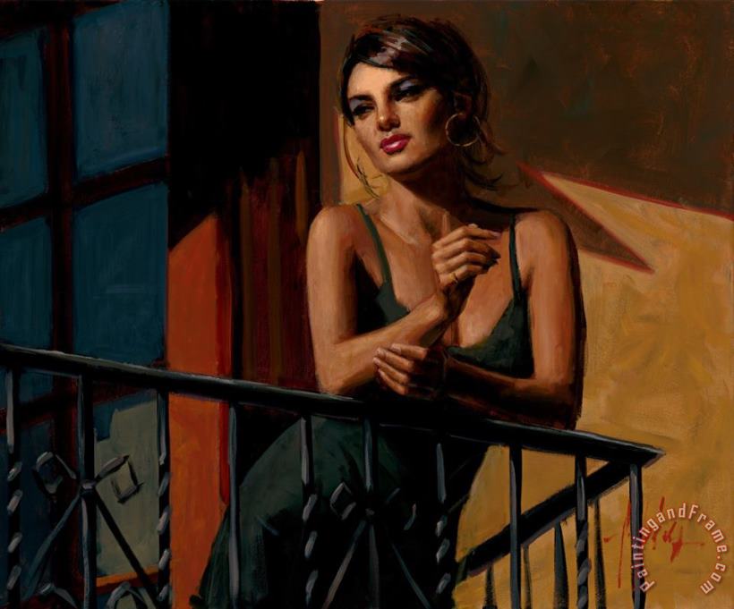 Fabian Perez Saba at The Balcony VII Black Dress Art Painting