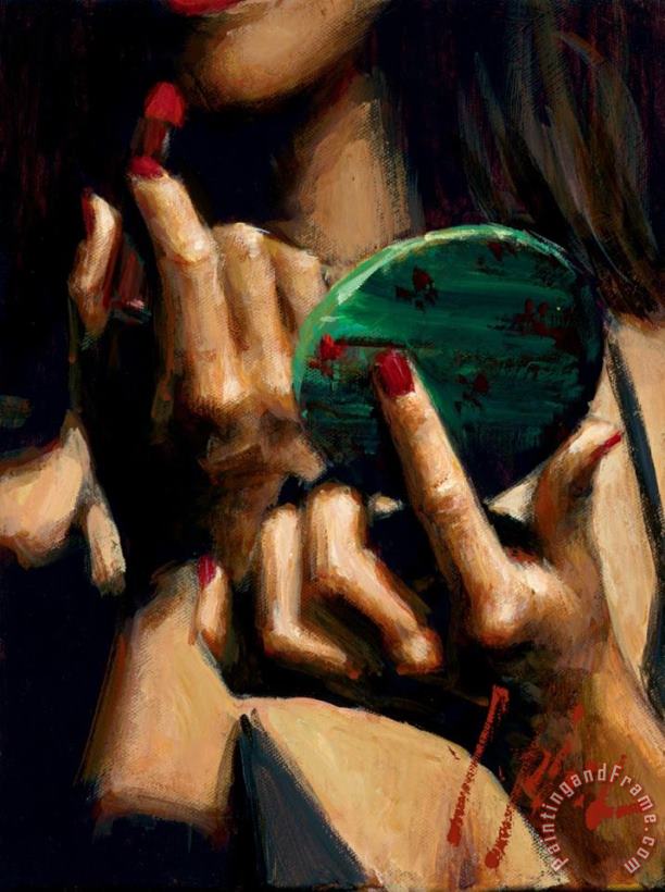 Fabian Perez Study for Teressa with Mirror And Lipstick Art Painting