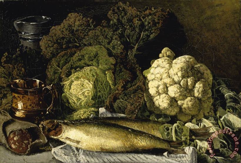 Fanny Churberg Still Life with Vegetables And Fish Art Painting