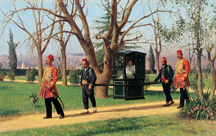 Fausto Zonaro The Daughter of The English Ambassador Riding in a Palanquin Art Painting