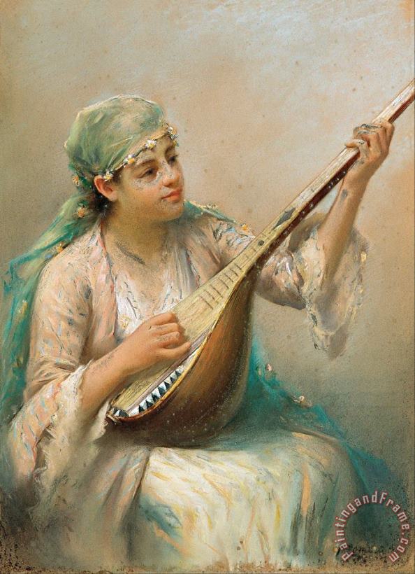 Woman Playing a String Instrument painting - Fausto Zonaro Woman Playing a String Instrument Art Print