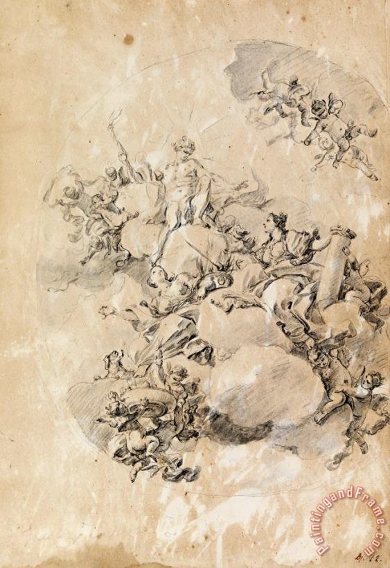 Fedele Fischetti Study for an Oval Ceiling Design Apollo, Strength, And Love Art Painting