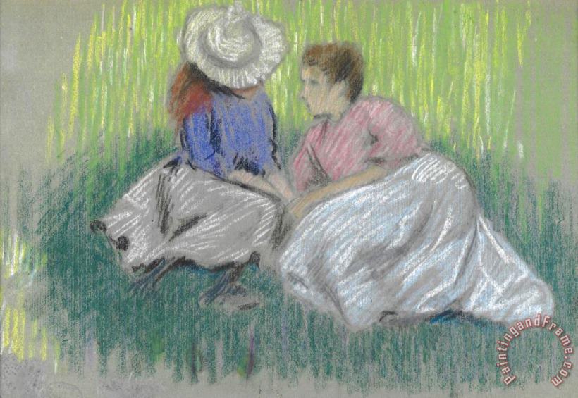 Federico Zandomeneghi Sull'erba (femme Et Fillette Assieses Sur L'herbe) Art Painting