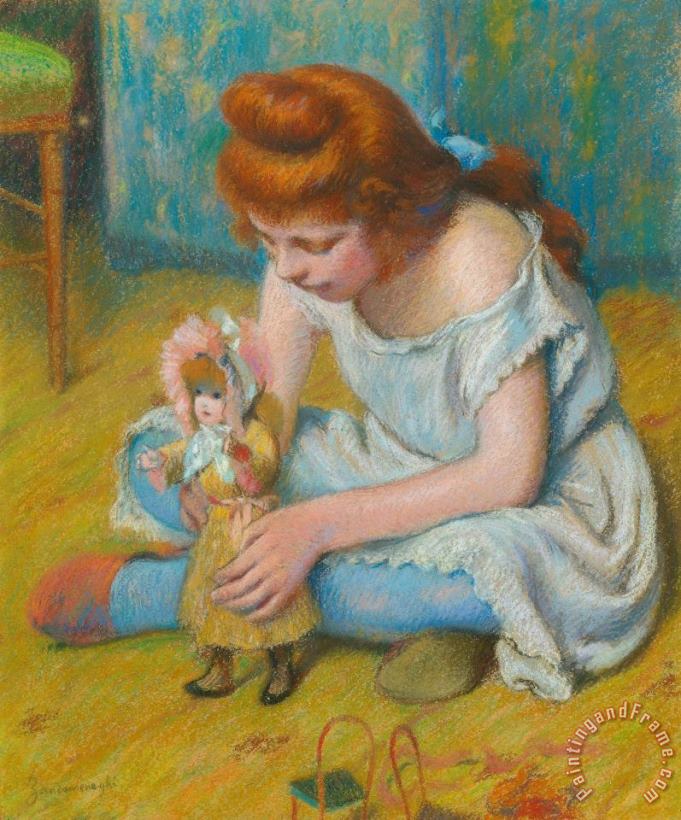 Federico Zandomeneghi Young Girl Playing with a Doll Art Print