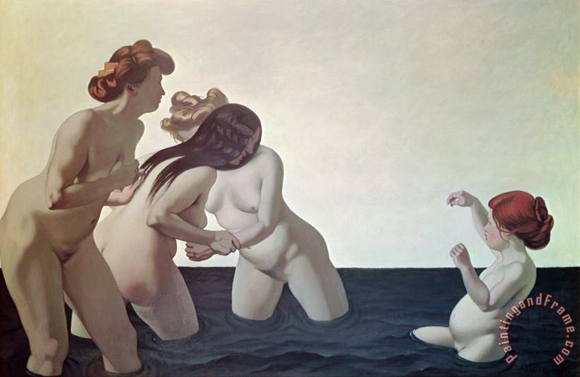 Three Women and a Young Girl Playing in the Water painting - Felix Edouard Vallotton Three Women and a Young Girl Playing in the Water Art Print