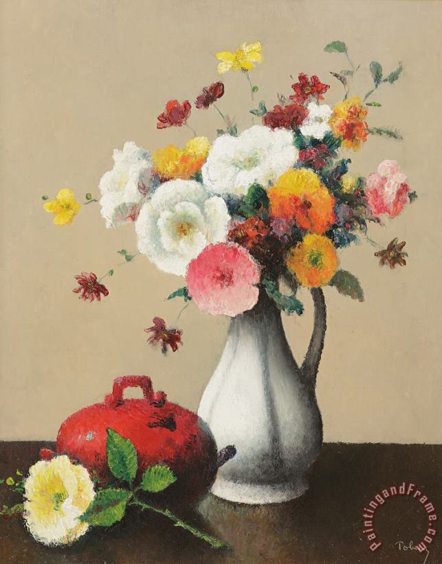 Felix Elie Tobeen White Vase And Red Box Art Print