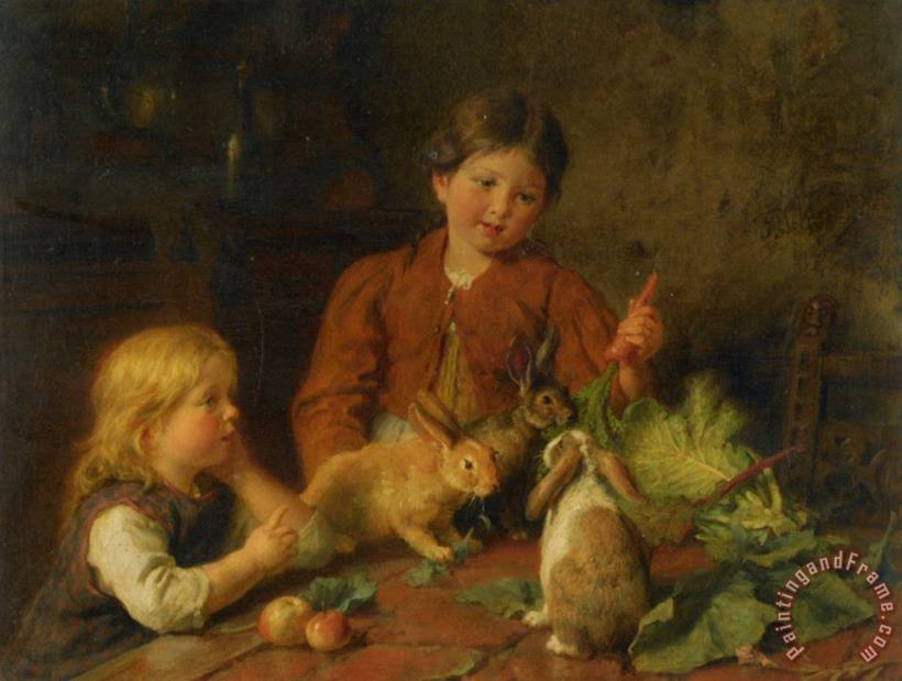 Felix Schlesinger Futterung Der Kaninchen Art Painting