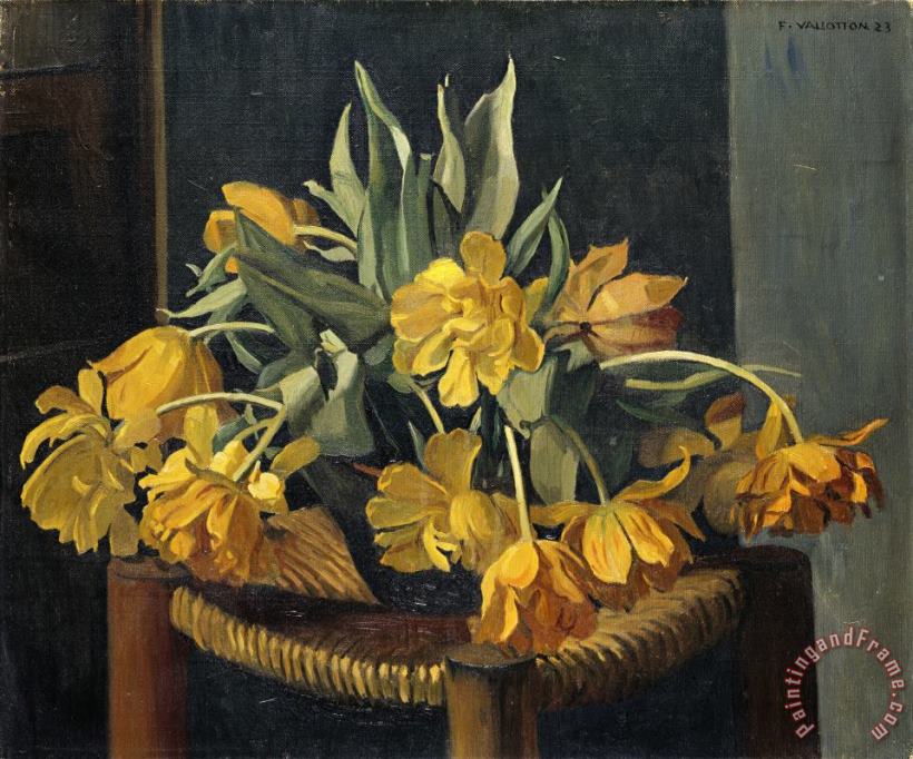 Felix Vallotton Double Yellow Tulips on a Wicker Chair Art Print