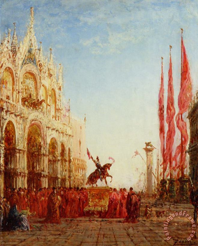 Felix Ziem The Cardinals Procession Venice Art Print