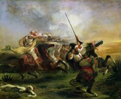 Ferdinand Victor Eugene Delacroix Moroccan horsemen in military action