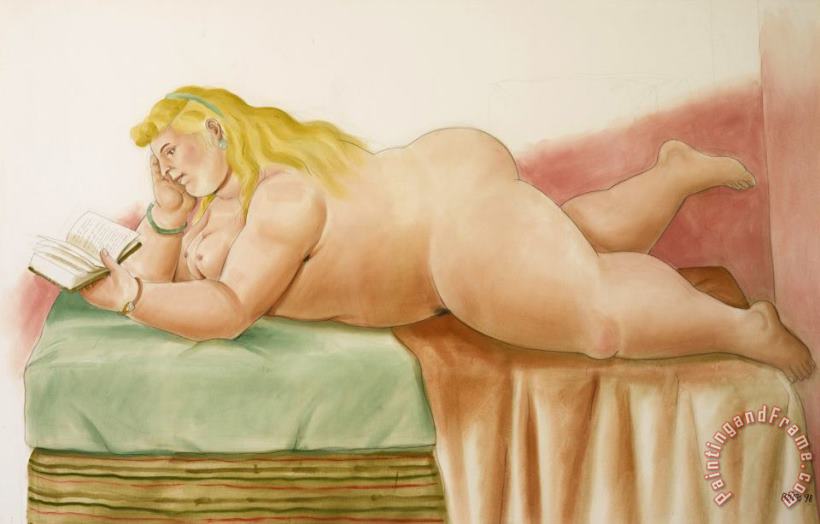 A Girl Reading, 1998 painting - Fernando Botero A Girl Reading, 1998 Art Print