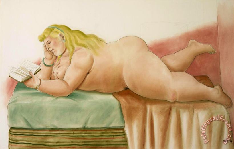 A Girl Reading, 1998 painting - Fernando Botero A Girl Reading, 1998 Art Print