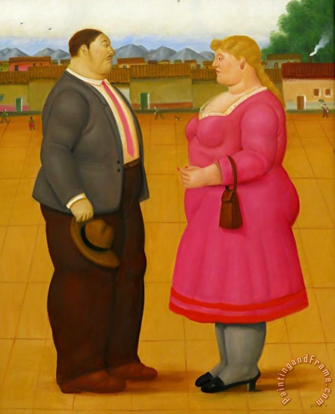 Couple in The Square, 2014 painting - Fernando Botero Couple in The Square, 2014 Art Print