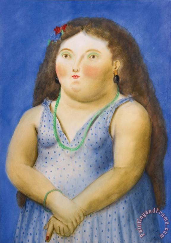 Femme En Bleu, 1980 painting - Fernando Botero Femme En Bleu, 1980 Art Print