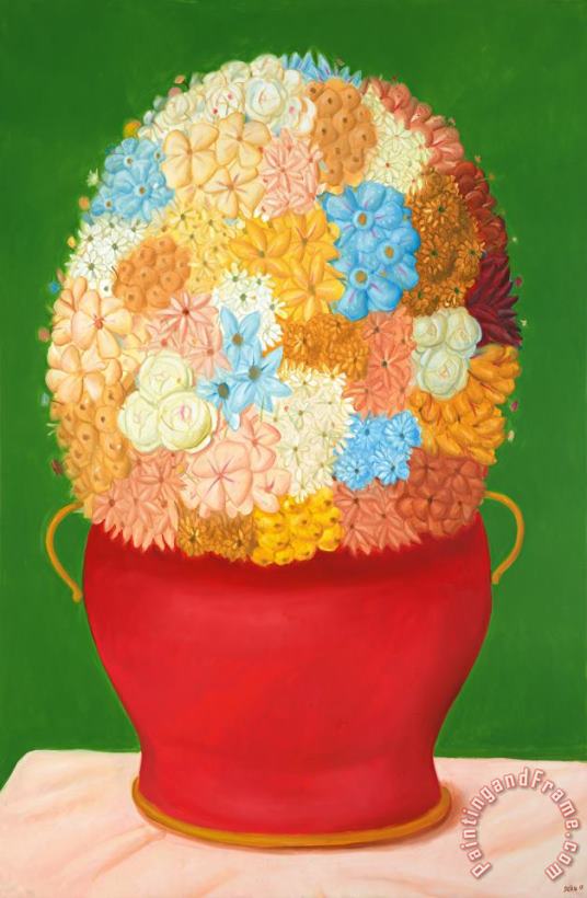 Flowers, 2018 painting - Fernando Botero Flowers, 2018 Art Print