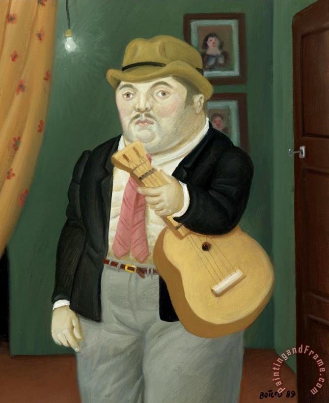 Homme a La Guitare, 1989 painting - Fernando Botero Homme a La Guitare, 1989 Art Print