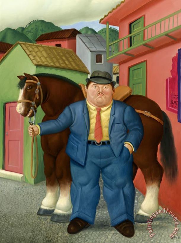 Man And a Horse, 2003 painting - Fernando Botero Man And a Horse, 2003 Art Print