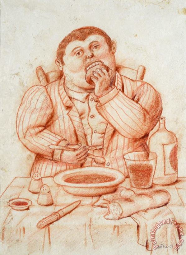 Man Eating, 2001 painting - Fernando Botero Man Eating, 2001 Art Print